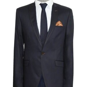 Single Button Cotton Mono Lapel Navy Blue Jacket-Wessi