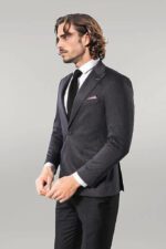 Single Button Double Vent Pointed Collar Navy Blue Blazer