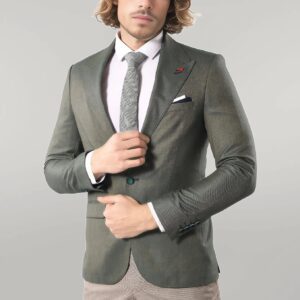 Single Button Half Liner Pointed Collar Green Jacket-Wessi