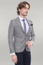 Single Button Peak Collar Beige Blazer
