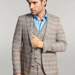 Single Button Peak Lapel 3-Piece Suit in Beige- Wessi