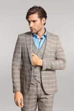 Single Button Peak Lapel 3-Piece Suit in Beige- Wessi