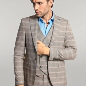 Single Button Peak Lapel 3-Piece Suit in Beige- Wessi