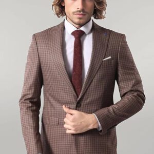 Single Button Plaid Brown Blazer - Wessi