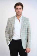 Single Button Pointed Collar Beige Blazer