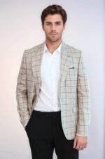 Single Button Pointed Collar Beige Blazer