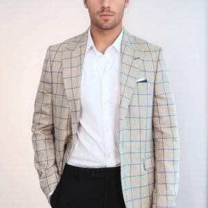 Single Button Pointed Collar Beige Blazer - Wessi