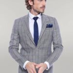 Single Button Pointed Collar Grey Blazer - Wessi