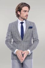 Single Button Pointed Collar Grey Blazer