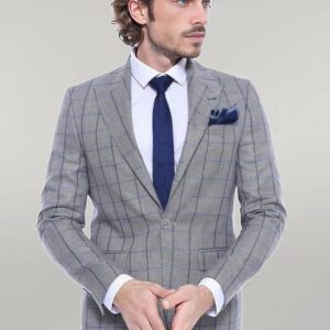 Single Button Pointed Collar Grey Blazer - Wessi