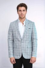 Single Button Pointed Collar Light Blue Blazer