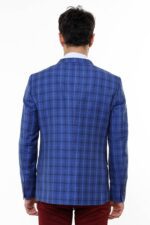 Single-Button-Pointed-Collar-Plaid-Navy-Blue-Jacket-Wessi-1