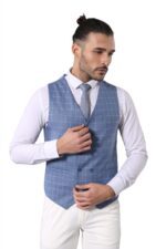 Single-Button-Pointed-Collar-Plaid-Suit-Vest-Light-Blue-Suit-Wessi-3