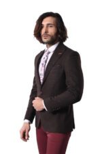 Single Button Pointed Wide Collar Brown Blazer
