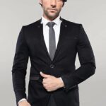 Single Button Standing Collar Black Men Blazer - Wessi