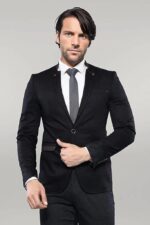 Single Button Standing Collar Black Men Blazer