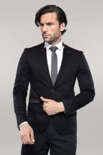 Single-Button-Standing-Collar-Black-Men-Blazer-Wessi-2