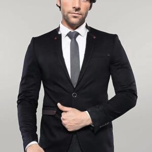 Single Button Standing Collar Black Men Blazer - Wessi
