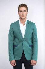 Single-Button-Standing-Collar-Green-Men-Blazer-Wessi-1