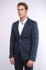 Single-Button-Standing-Collar-Navy-Blue-Men-Blazer-Wessi-2