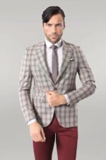Single Button Wide Pointed Collar Beige Blazer