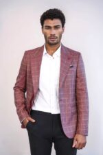 Single Button Wide Pointed Collar Burgundy Blazer