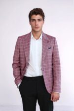 Single Button Wide Pointed Collar Burgundy Blazer