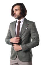 Single Button Wide Pointed Collar Green Blazer