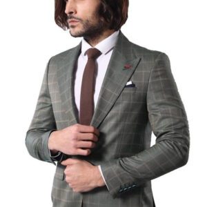 Single Button Wide Pointed Collar Green Blazer - Wessi