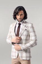 Single Button Wide Pointed Collar Light Brown Blazer