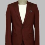 Single Buttons 2 Piece Burgundy Men Suit - Wessi