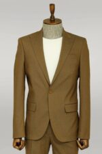 Single Buttons 2 Piece Tan Men Suit