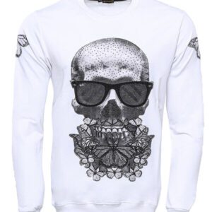 Skull Printed White Sweatshirt - Wessi