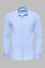 Sky Blue Slim-Fit Long Sleeve Shirt