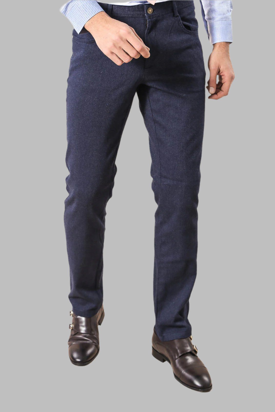 Mens Navy Blue Velvet Flat Front Modern Fit Pant