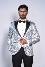 Slim Fit Black Patterned Grey Men Stage Performance Jacket
