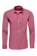 Slim Fit Burgundy Long Sleeve Men's Shirt