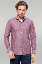 Slim-Fit Burgundy Plaid Shirt