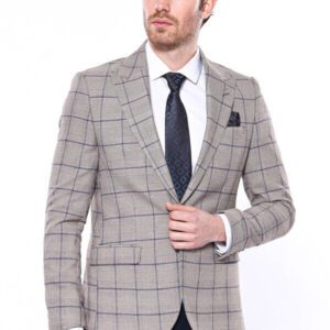 Slim-Fit Checked Beige Men Blazer - Wessi