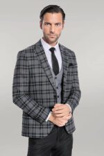 Slim Fit Checked Black Men Suit
