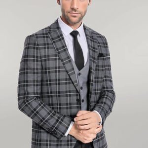 Slim Fit Checked Black Men Suit - Wessi