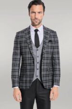 Slim-Fit-Checked-Black-Men-Suit-Wessi-4