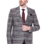 Slim-Fit Checked Burgundy Men Blazer - Wessi