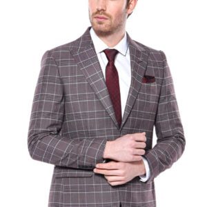 Slim-Fit Checked Burgundy Men Blazer - Wessi