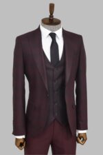 Slim-Fit-Checked-Burgundy-Men-Suit-Wessi-3