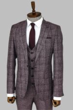 Slim-Fit-Checked-Burgundy-Men-Suit-Wessi-3