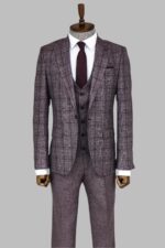 Slim-Fit-Checked-Burgundy-Men-Suit-Wessi-4