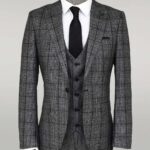 Slim Fit Checked Dark Grey Men Suit - Wessi