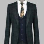 Slim Fit Checked Green Men Suit - Wessi