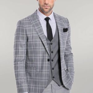 Slim Fit Checked Grey Men Suit - Wessi